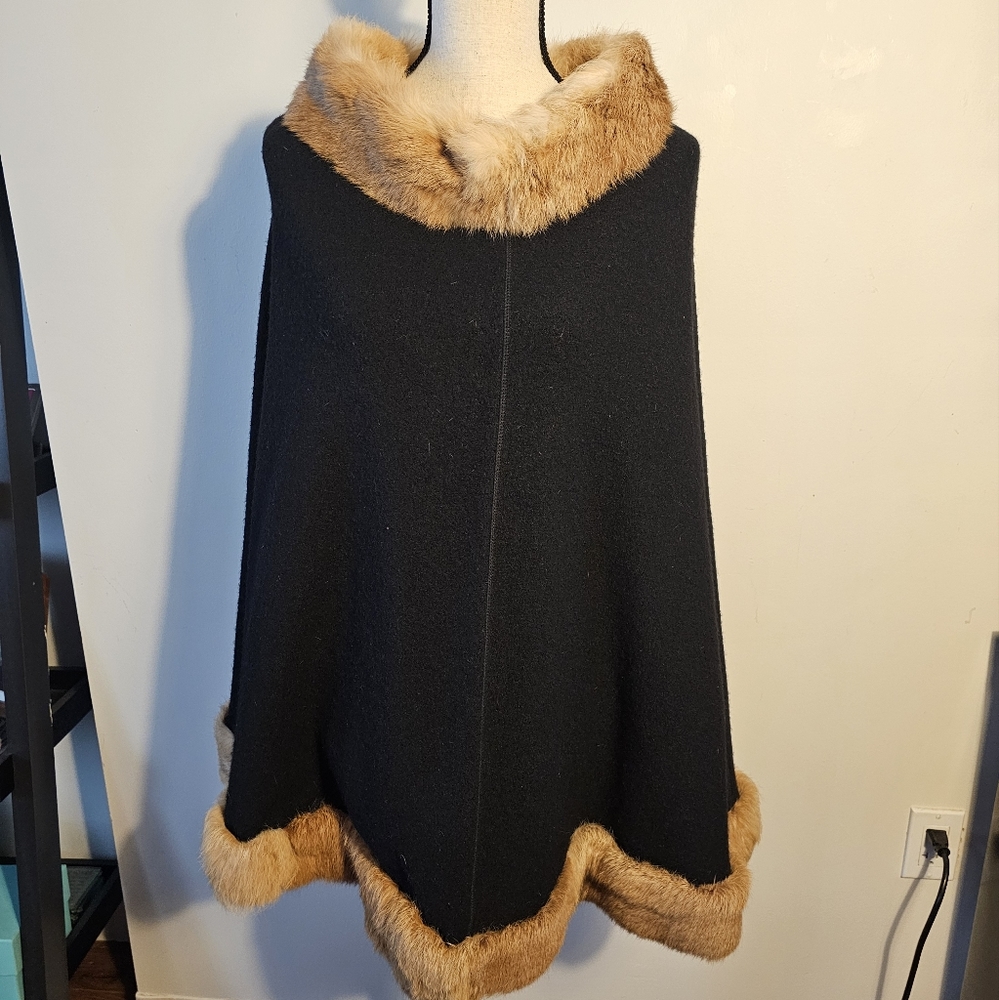 Reversible Fur Trimmed Poncho